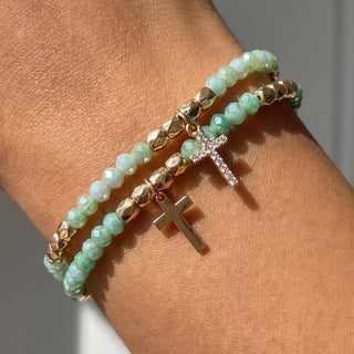 Crystal Bead Cross Charm Stretch Bracelet Set
