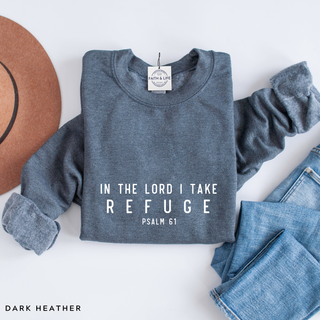 In the Lord I Take Refuge Psalm 61 Crewneck Sweatshirt - Front and Back Design - March 2026 Collection