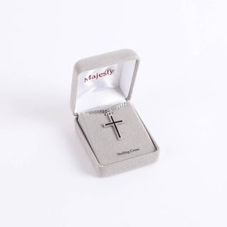 Necklace - Sterling Silver - Epoxy Filled Cross - 24" Silver