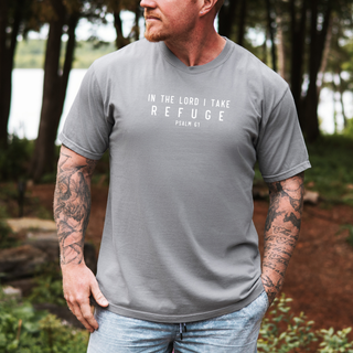 In the Lord I Take Refuge Psalm 61 Comfort Colors Tshirt - Front and Back Design - March 2026 Collection
