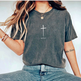 Good News Cross Comfort Colors Christian Crewneck T-Shirt Apparel