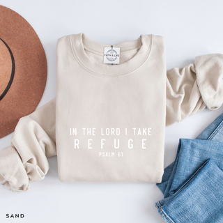 In the Lord I Take Refuge Psalm 61 Crewneck Sweatshirt - Front and Back Design - March 2026 Collection