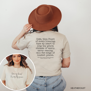 Come, Thou Fount Of Every Blessing Hymn Vintage Wash Tee Shirt Front and Back Design