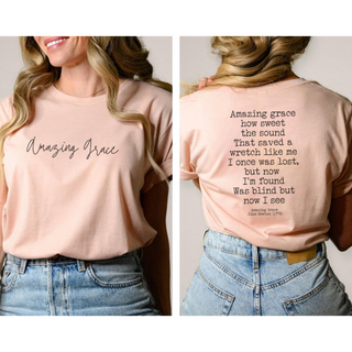 Amazing Grace Hymn Vintage Wash Tee Shirt Front and Back Design