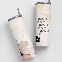 Grace Upon Grace Bible Verse Stainless Steel Double-Wall Vacuum Sealed Insulated 20oz. Travel Tumbler With Straw For Hot or Cold Beverages