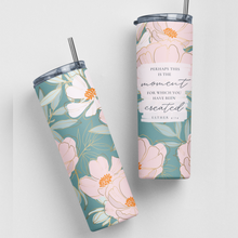 Perhaps This Is The Moment Floral Esther Bible Verse Stainless Steel Double-Wall Insulated 20oz. Travel Tumbler With Straw For Hot or Cold Beverages