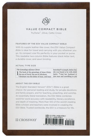 ESV Value Compact Bible, TruTone Imitation Leather, Brown