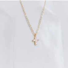 "Chosen" Dainty Cubic Zirconia 14k Gold Inspirational Cross Necklace