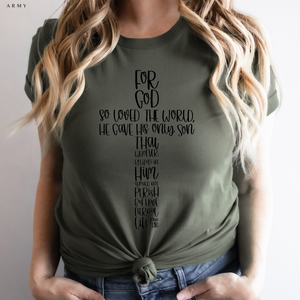 John 3:16 Cross Tee Shirt in Multiple Color Options- Naptime Faithwear