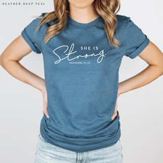 She Is Strong: Proverbs 31:25 T Shirt