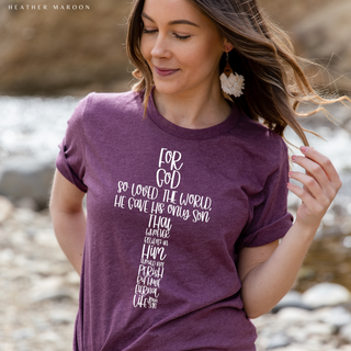 John 3:16 Cross Tee Shirt in Multiple Color Options- Naptime Faithwear