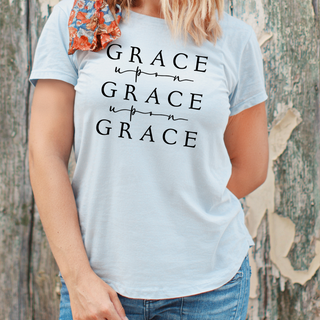 Grace Upon Grace Crew Neck T Shirt in Cool Toned Options- Naptime Faithwear