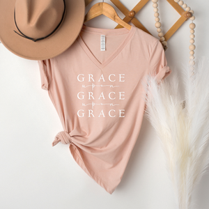 Grace Upon Grace V- Neck Tee in Multiple Color Options