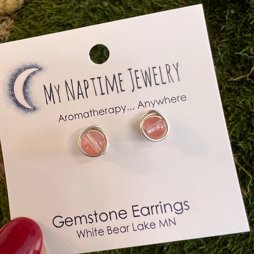 Sterling Silver Cherry Quartz Gemstone Stud Earrings
