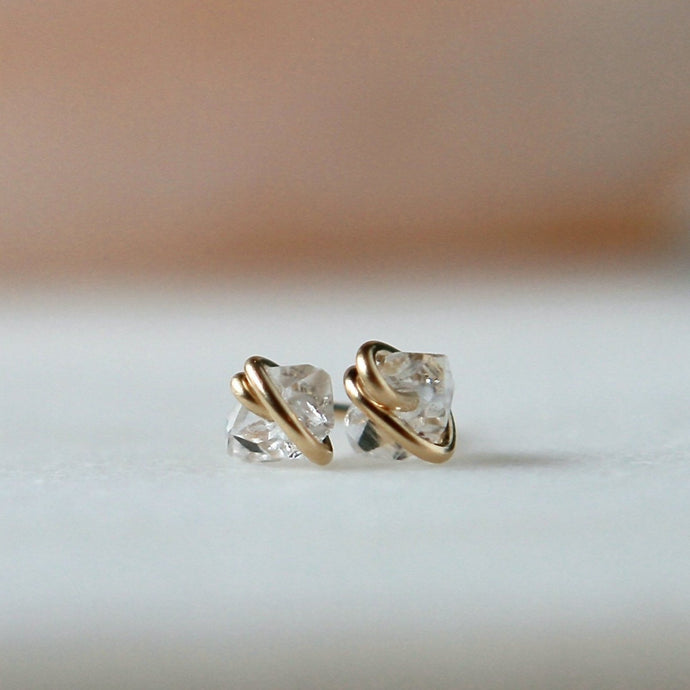 14k Gold Dainty Herkimer Diamond Earrings